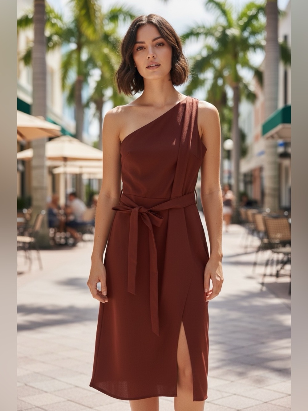 Chic One-Shoulder  Linen Midi Dress Summer